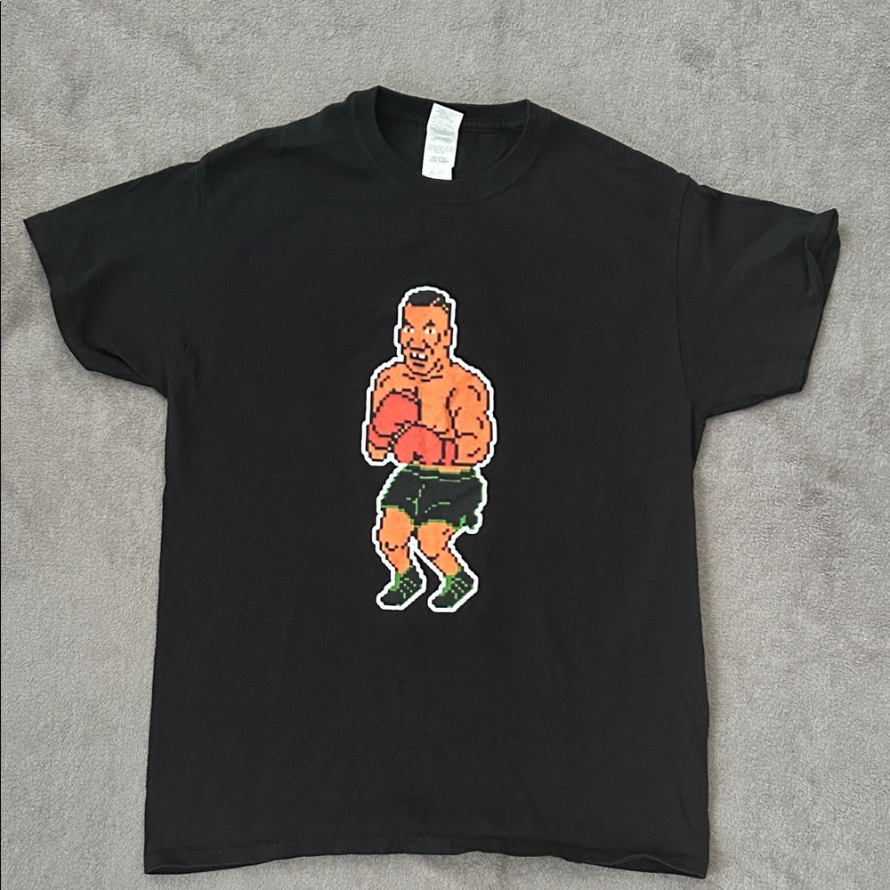 Gildan Black Tee with Mike Tyson Boxer Pixelated Graphic Medium